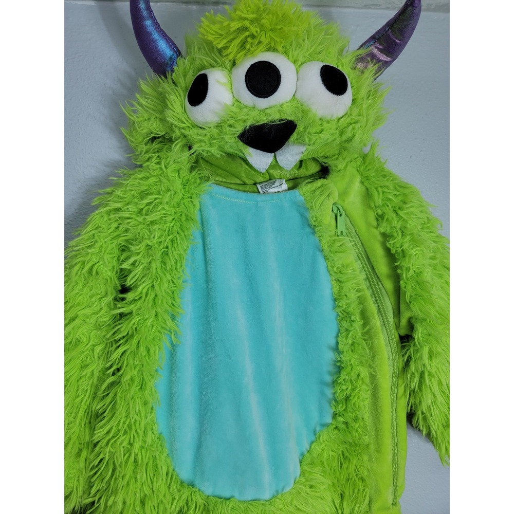 Target Kids 18-24M Monster Halloween Costume Jumpsuit Green Fuzzy 3-Eye Alien - Picture 5 of 8
